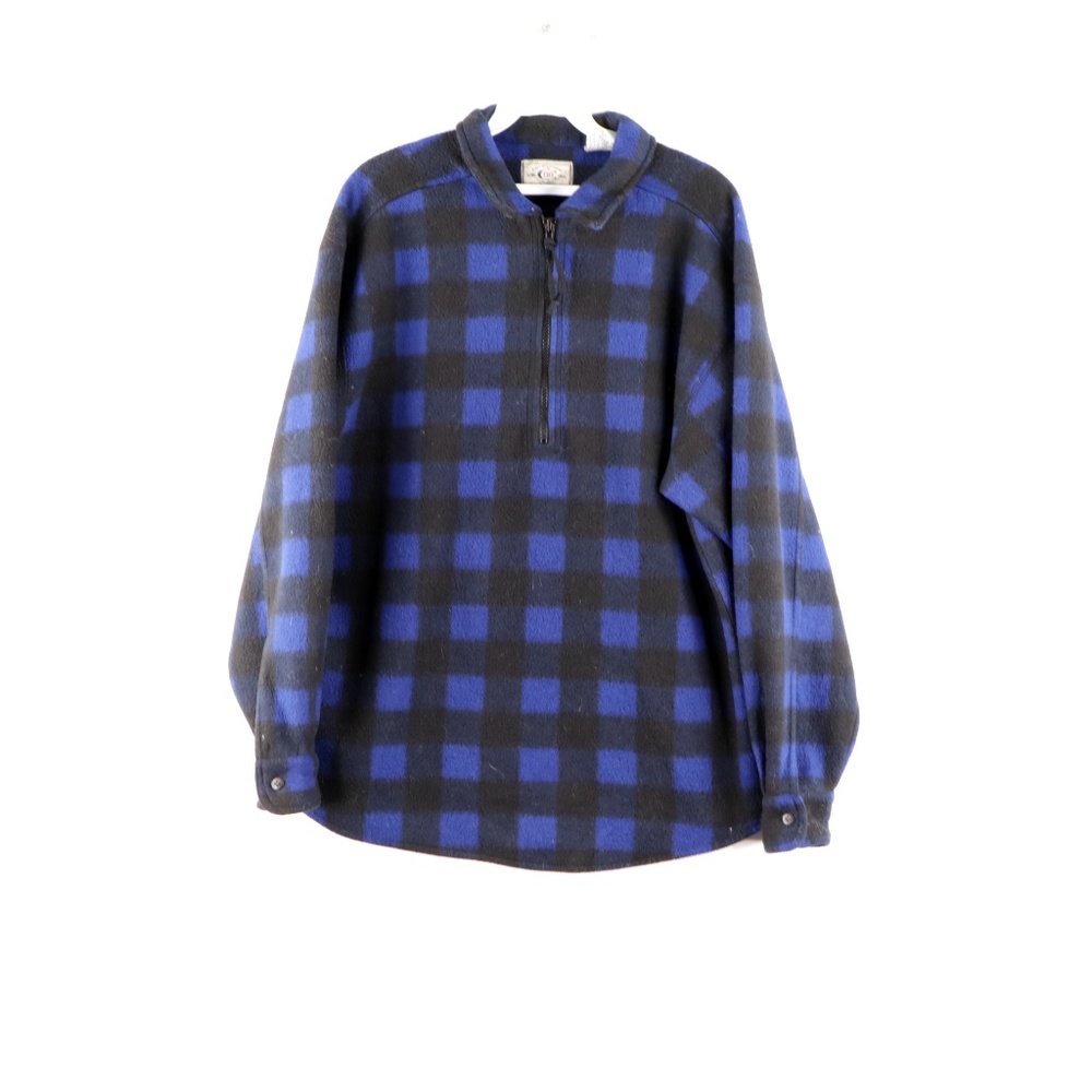 Vintage 90s Buffalo Plaid Fleece Sweater Blue